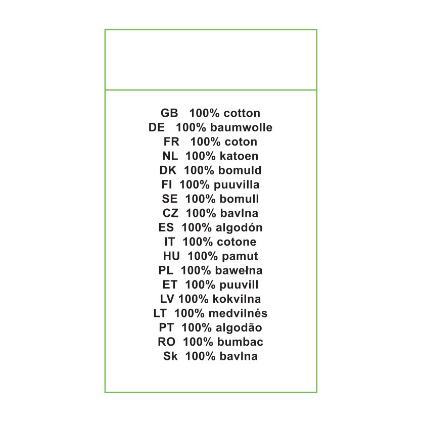 Multi-language care label manufactured by Creative Accessories